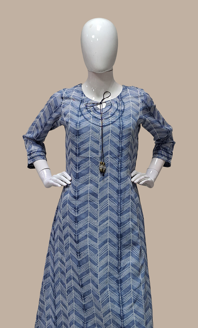 Blue Grey Printed Kurti Dress