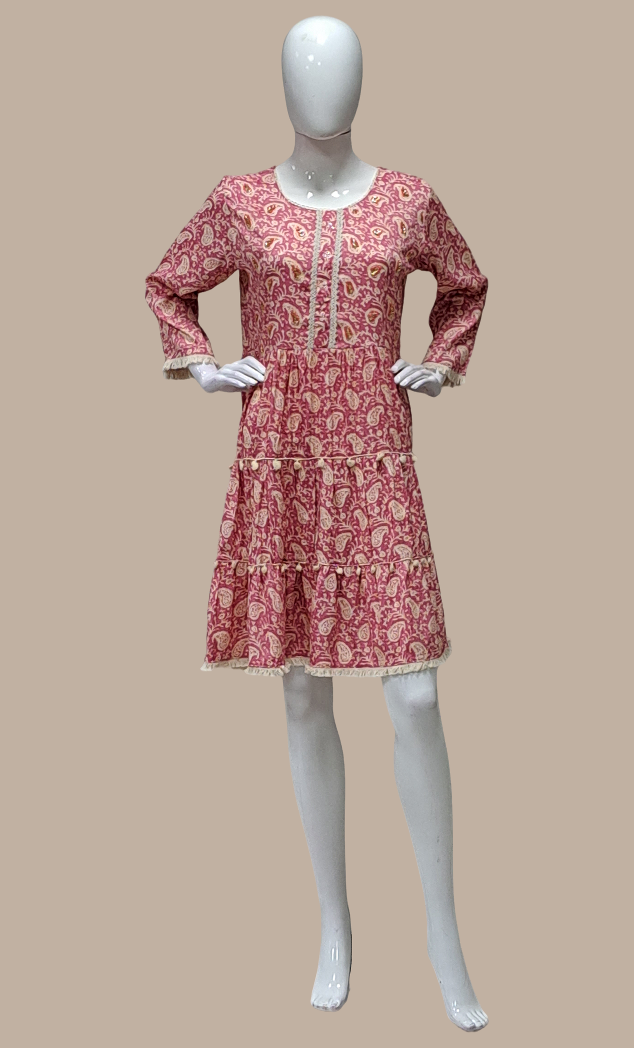 Fuchsia Pink Printed Kurti Dress