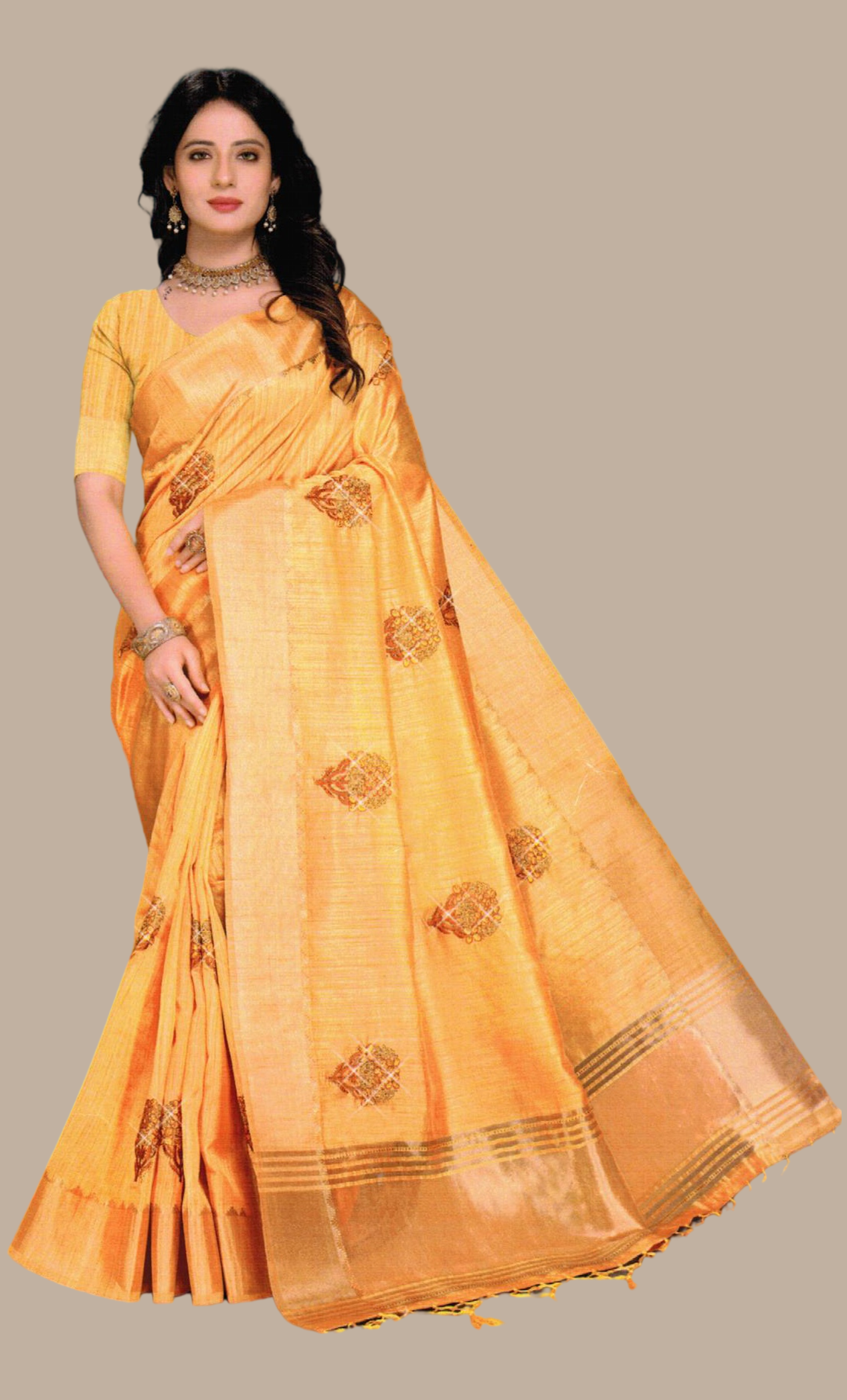 Deep Lemon Printed Sari