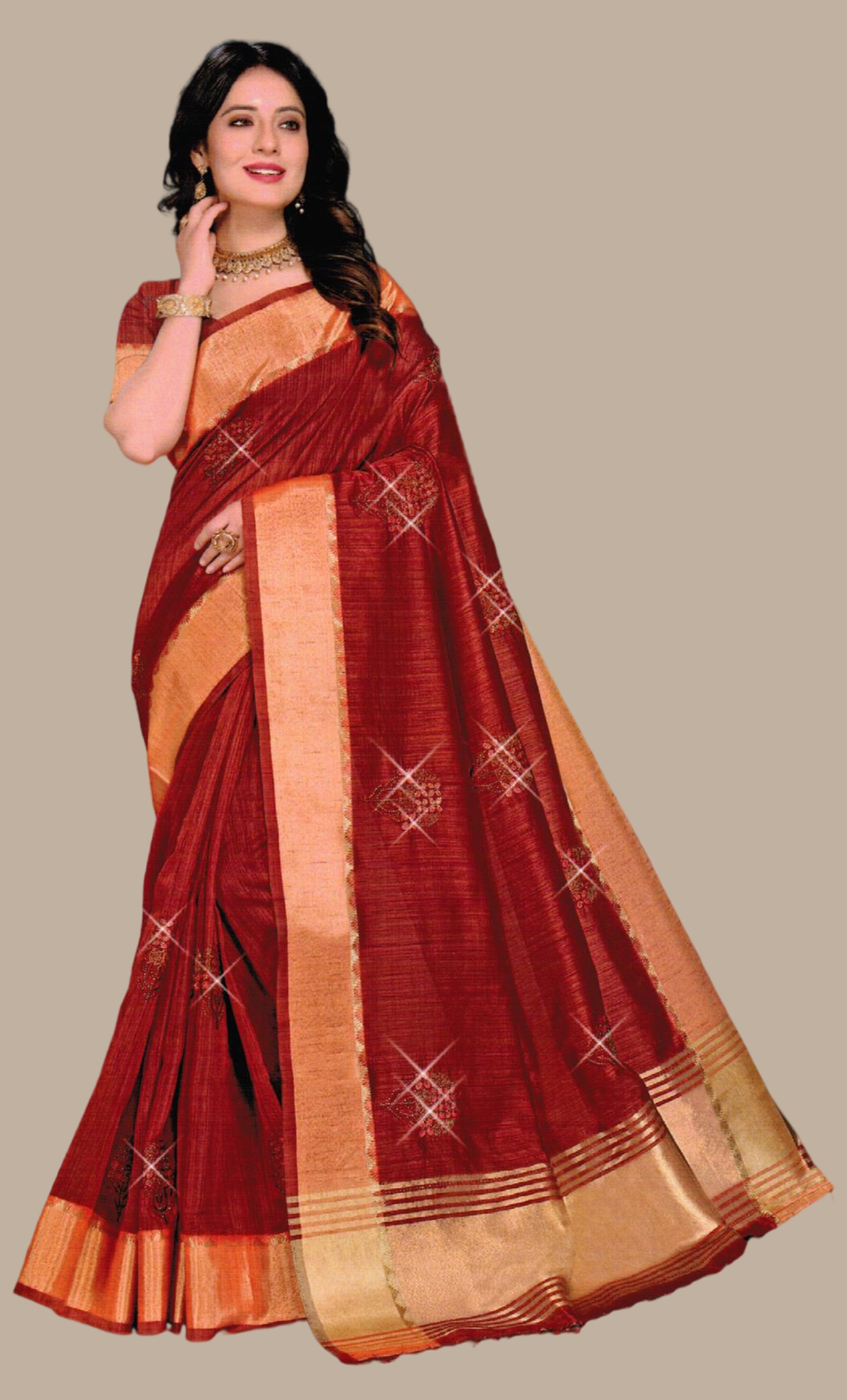 Deep Maroon Printed Sari