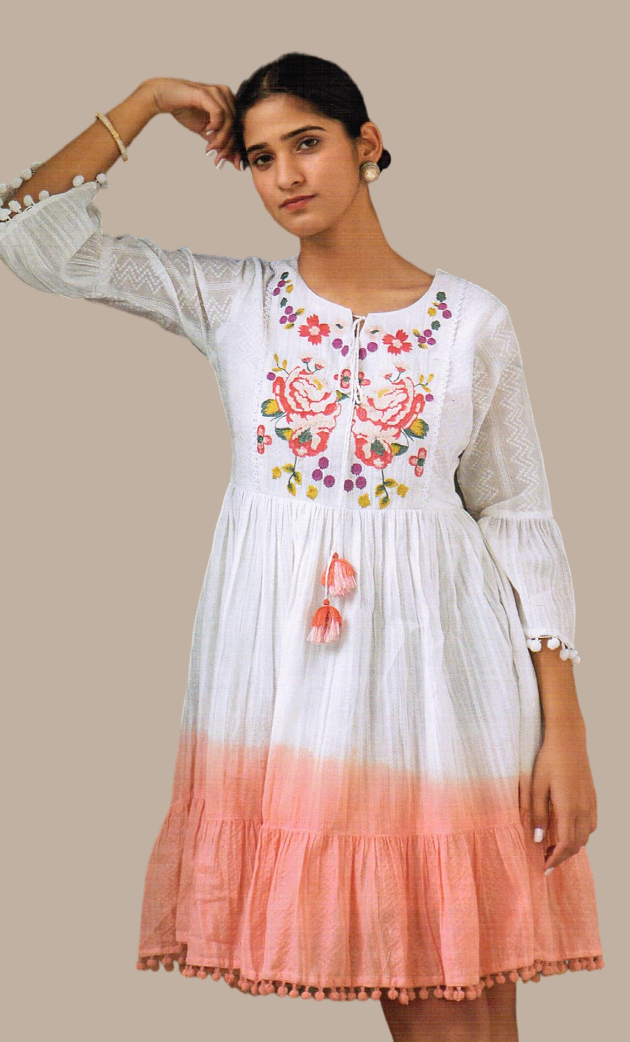 Peach Embroidered Fusion Dress