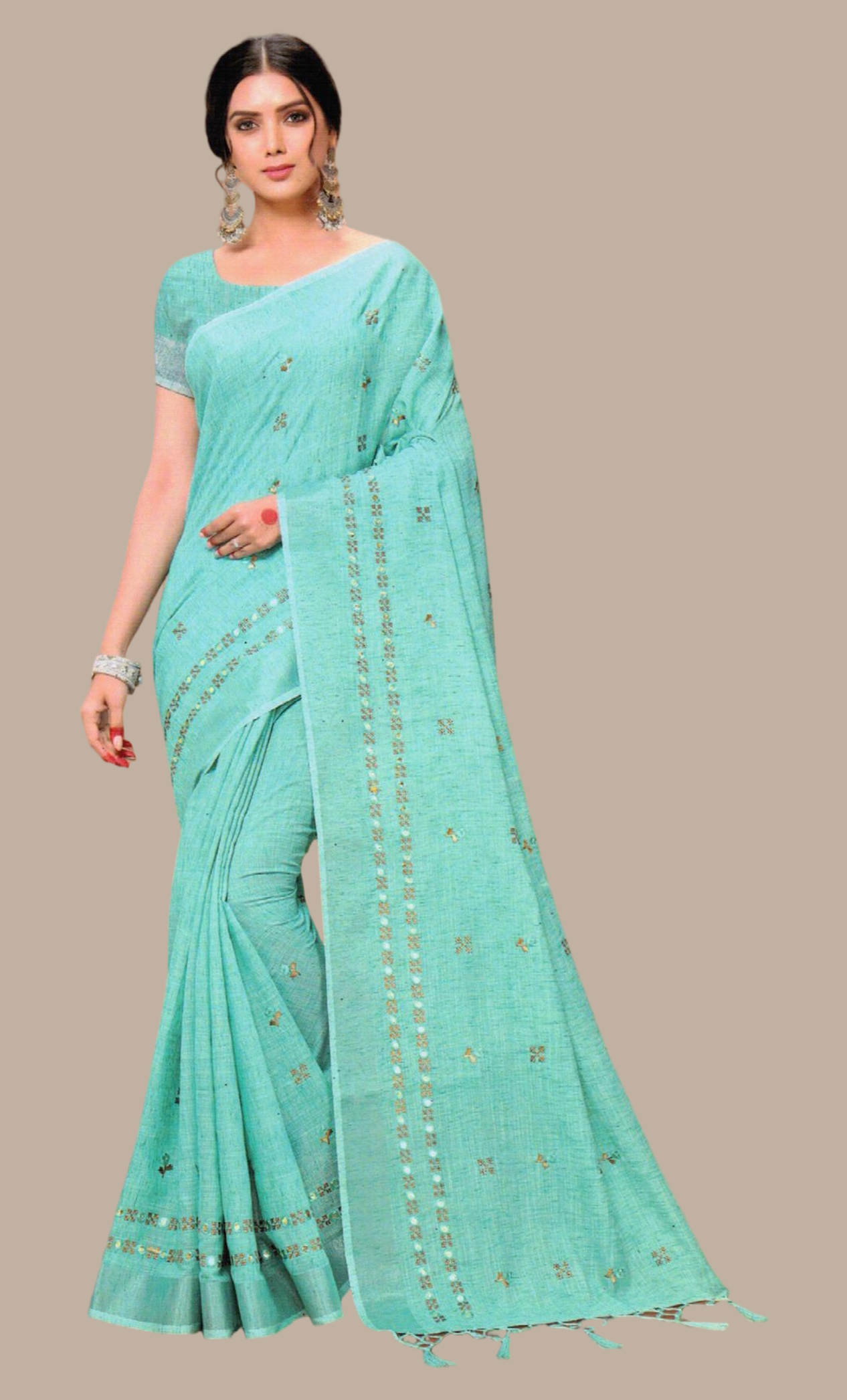 Aqua Blue Embroidered Sari