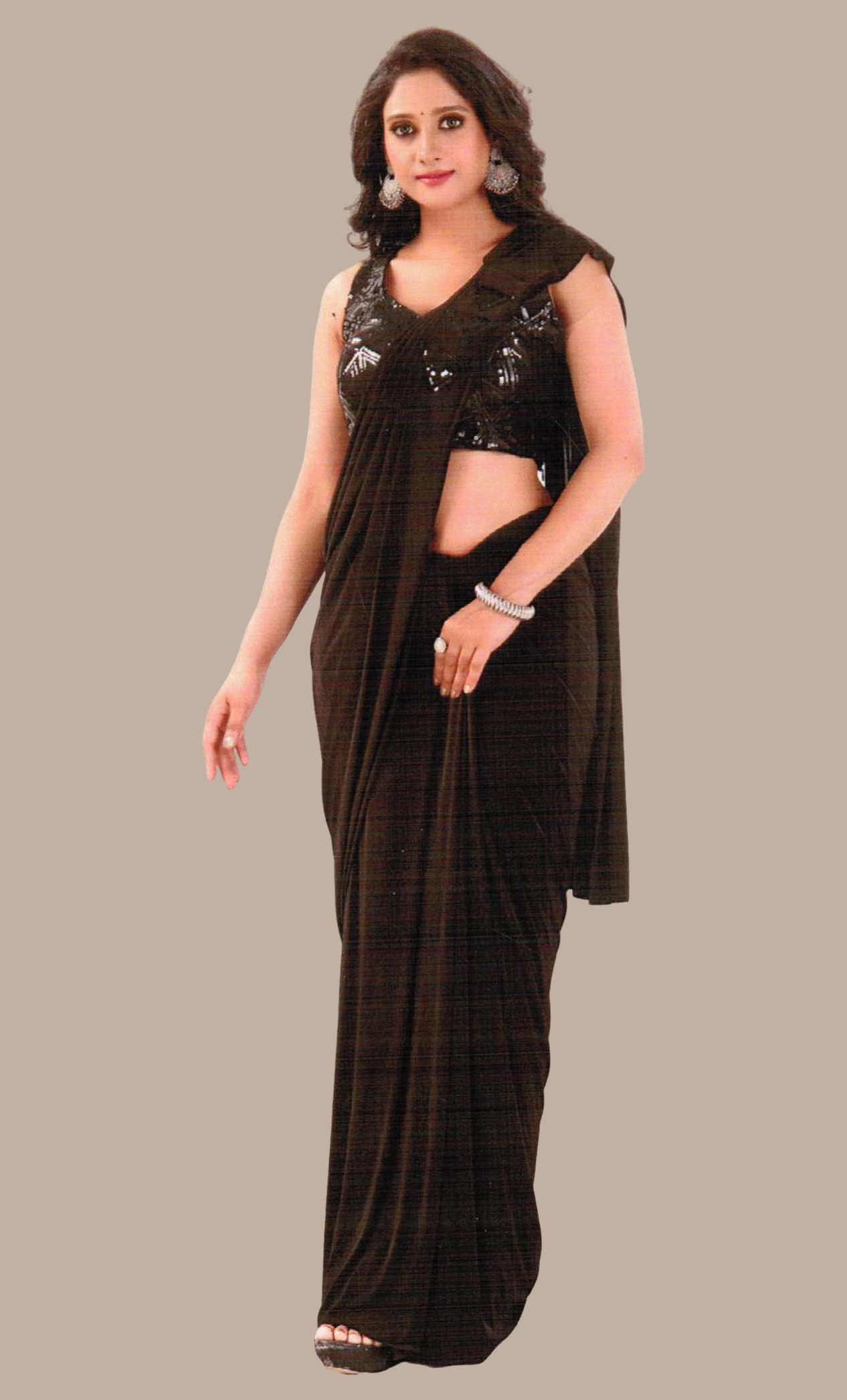 Black Ready Sari With Ready Made Blouse