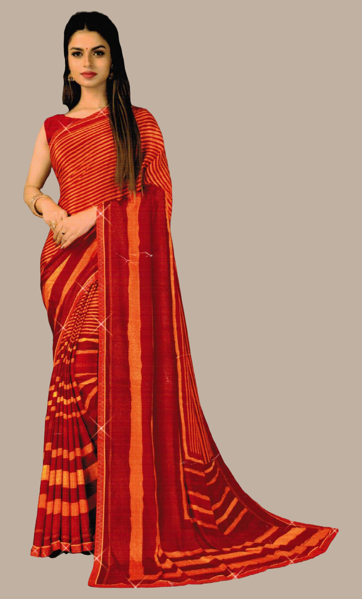 Red Printed Sari
