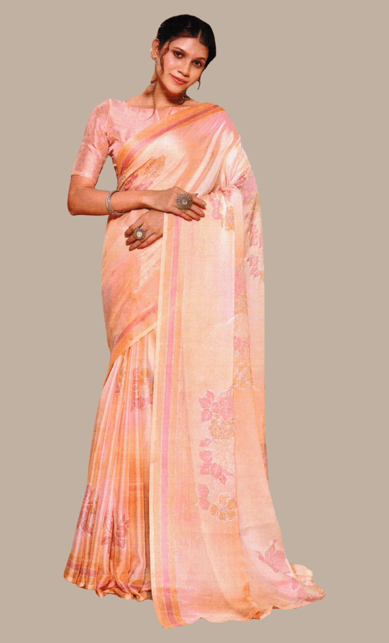 Soft Peach Printed Sari