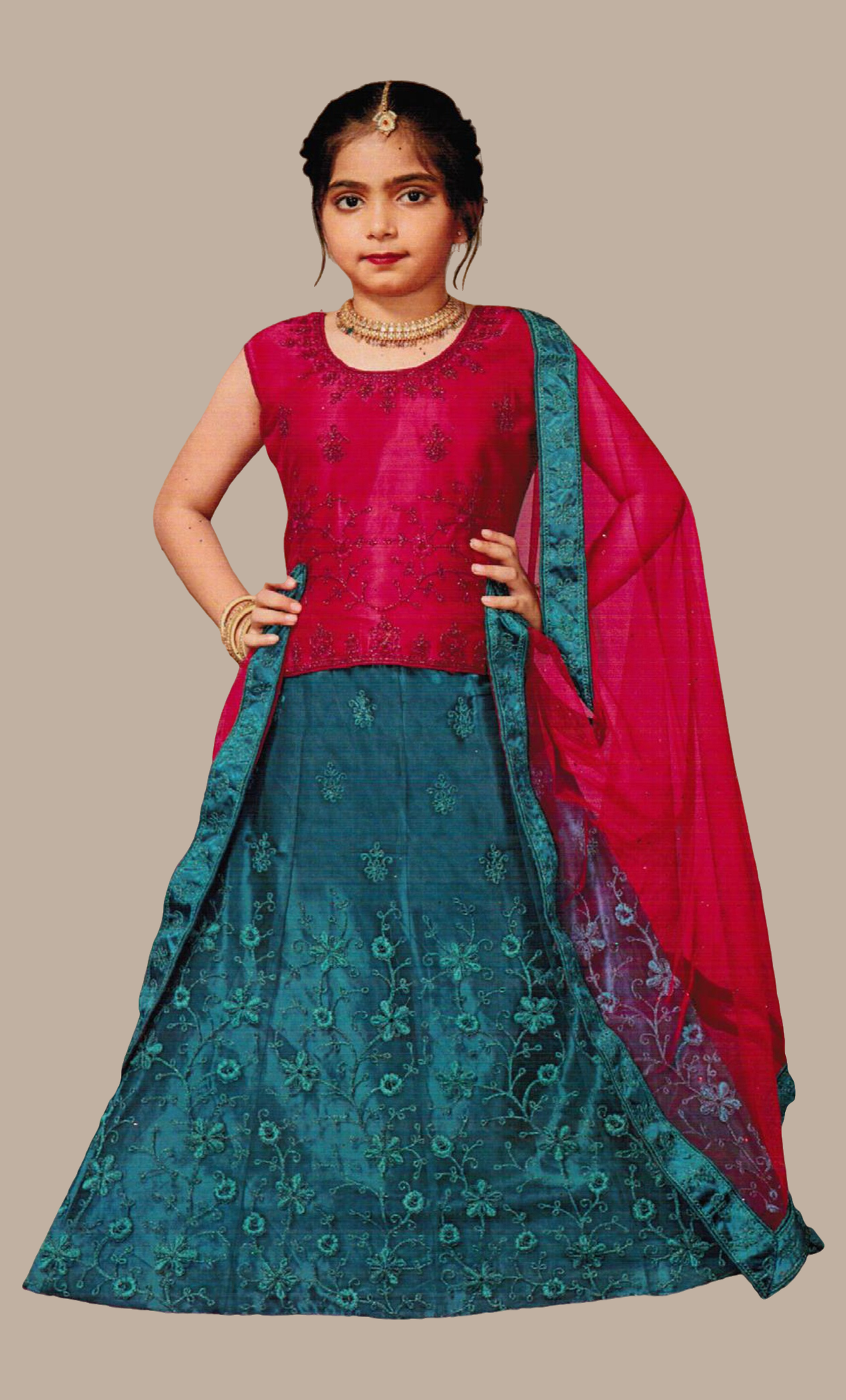 Turquoise Embroidered Choli Set