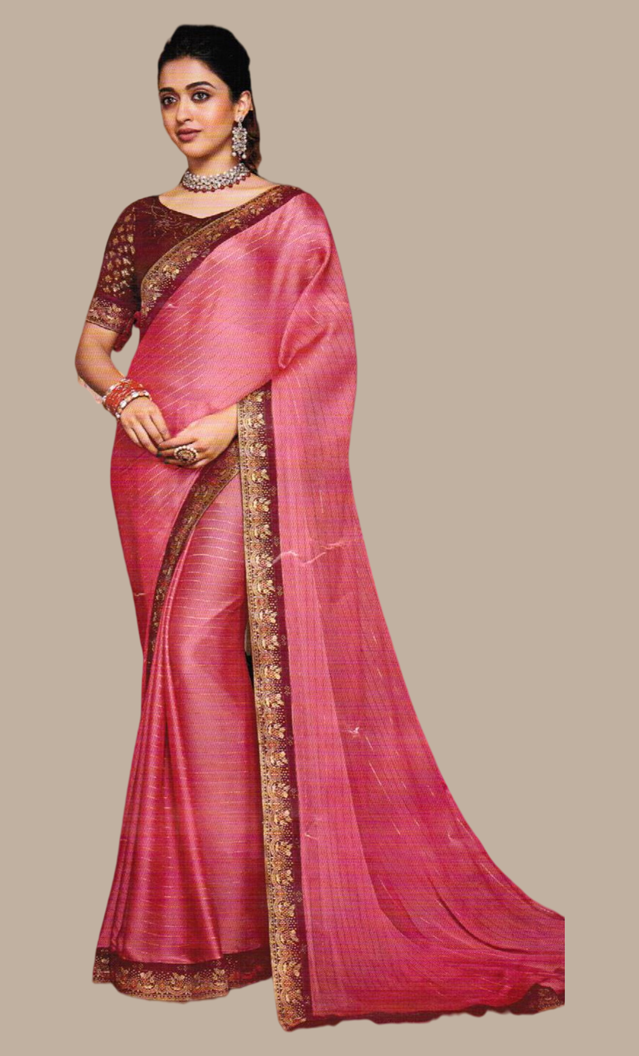 Dark Mink Embroidered Sari