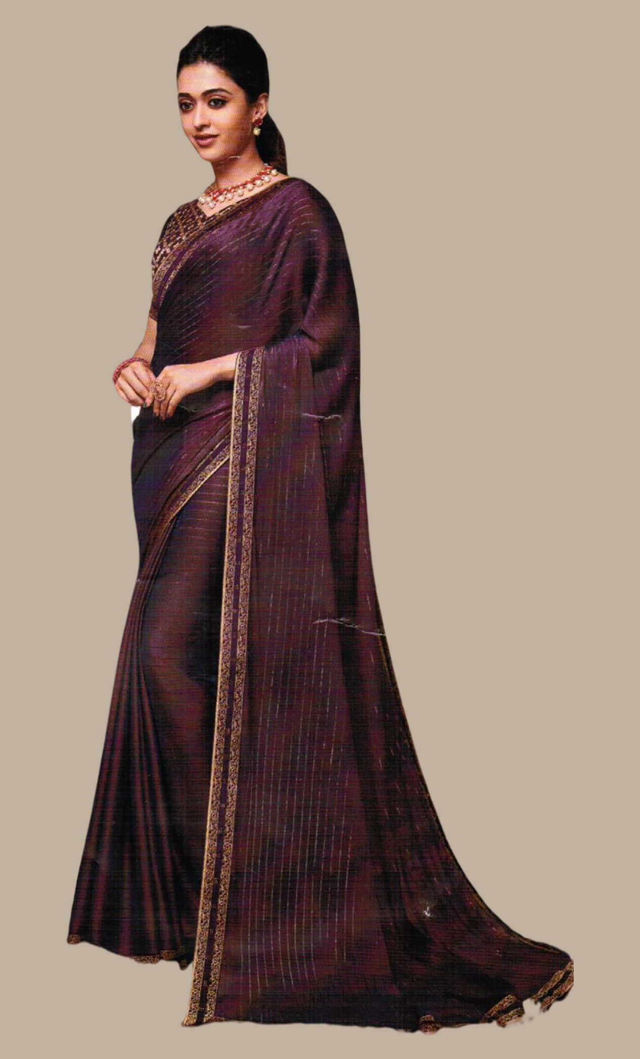 Deep Purple Embroidered Sari