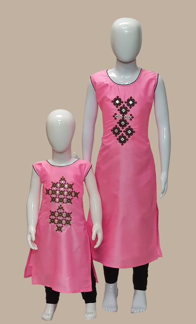 Bright Pink Embroidered Kurti Top