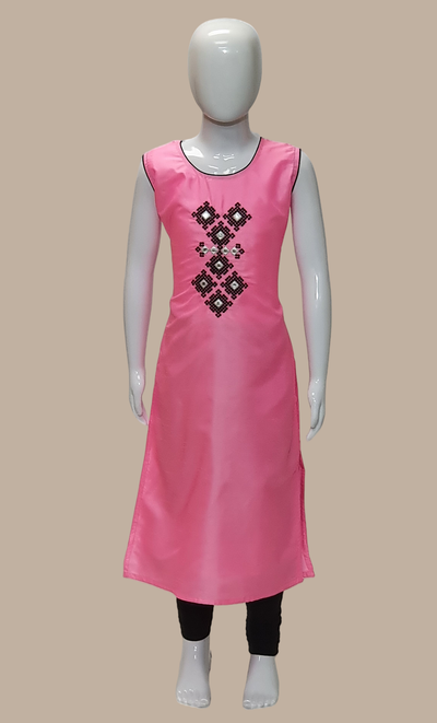 Bright Pink Embroidered Kurti Top