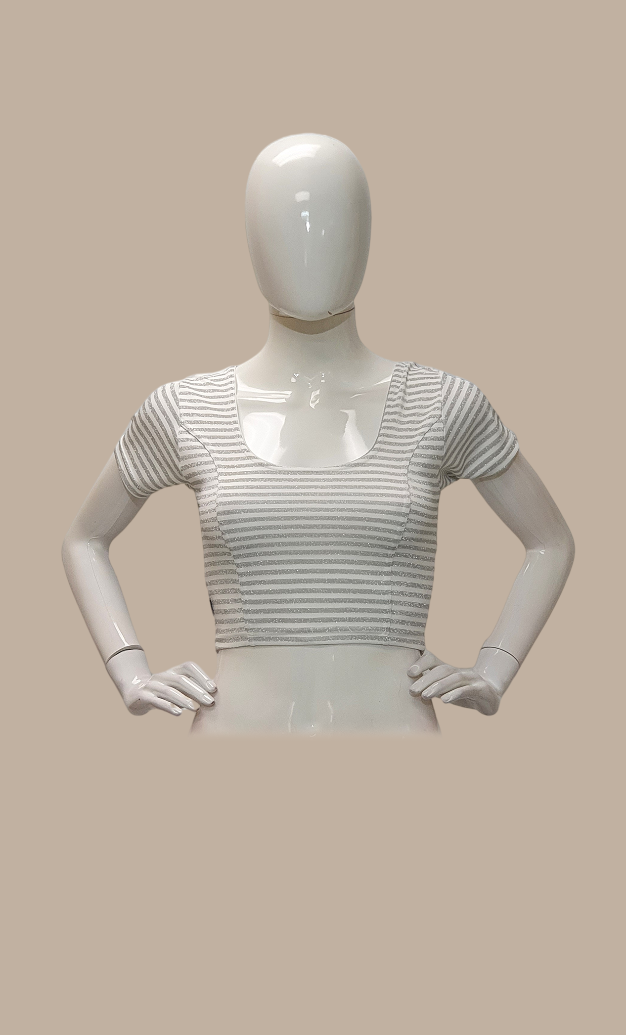 White & Silver Striped Stretch Blouse
