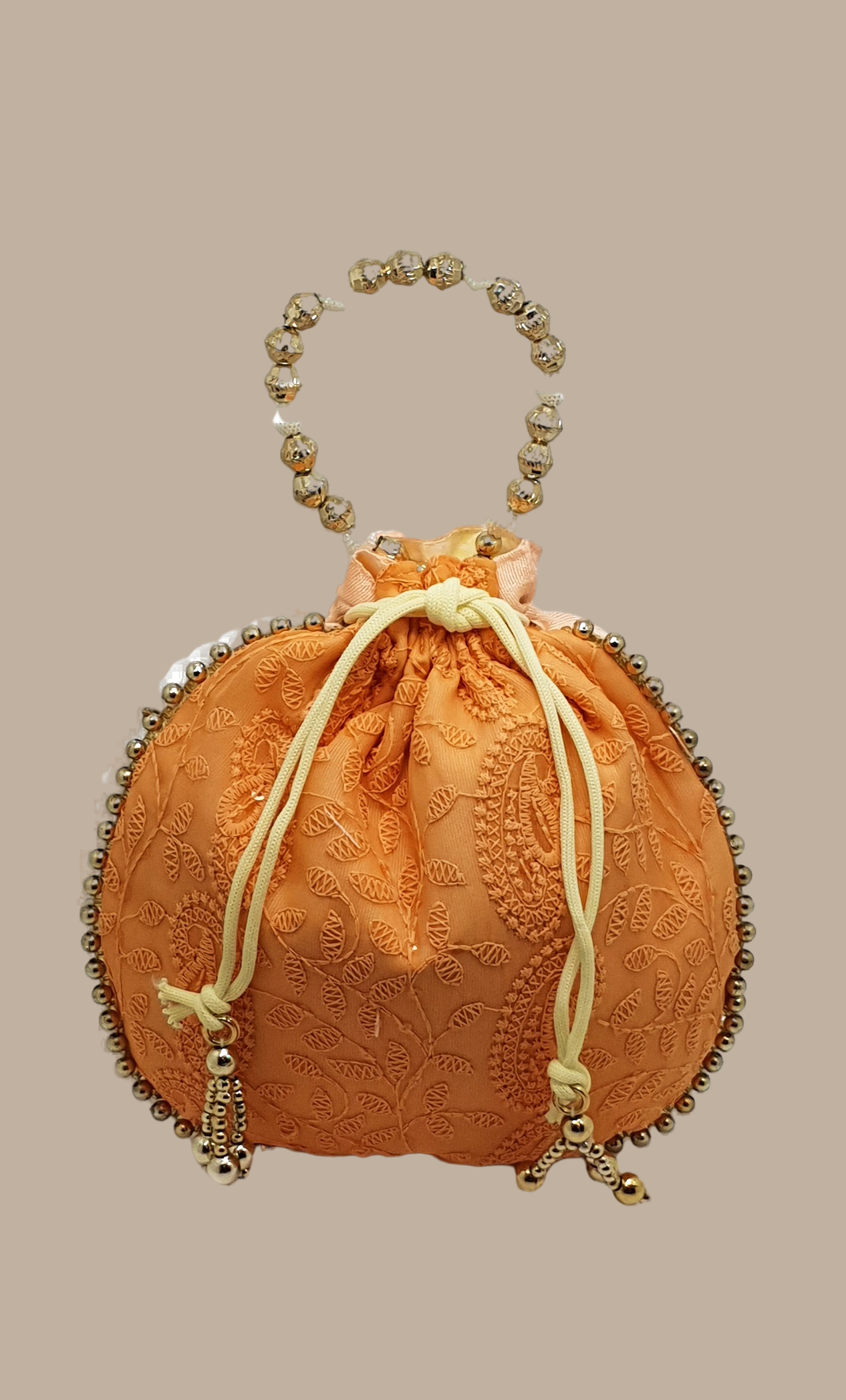 Peach Embroidered Pouch Bag