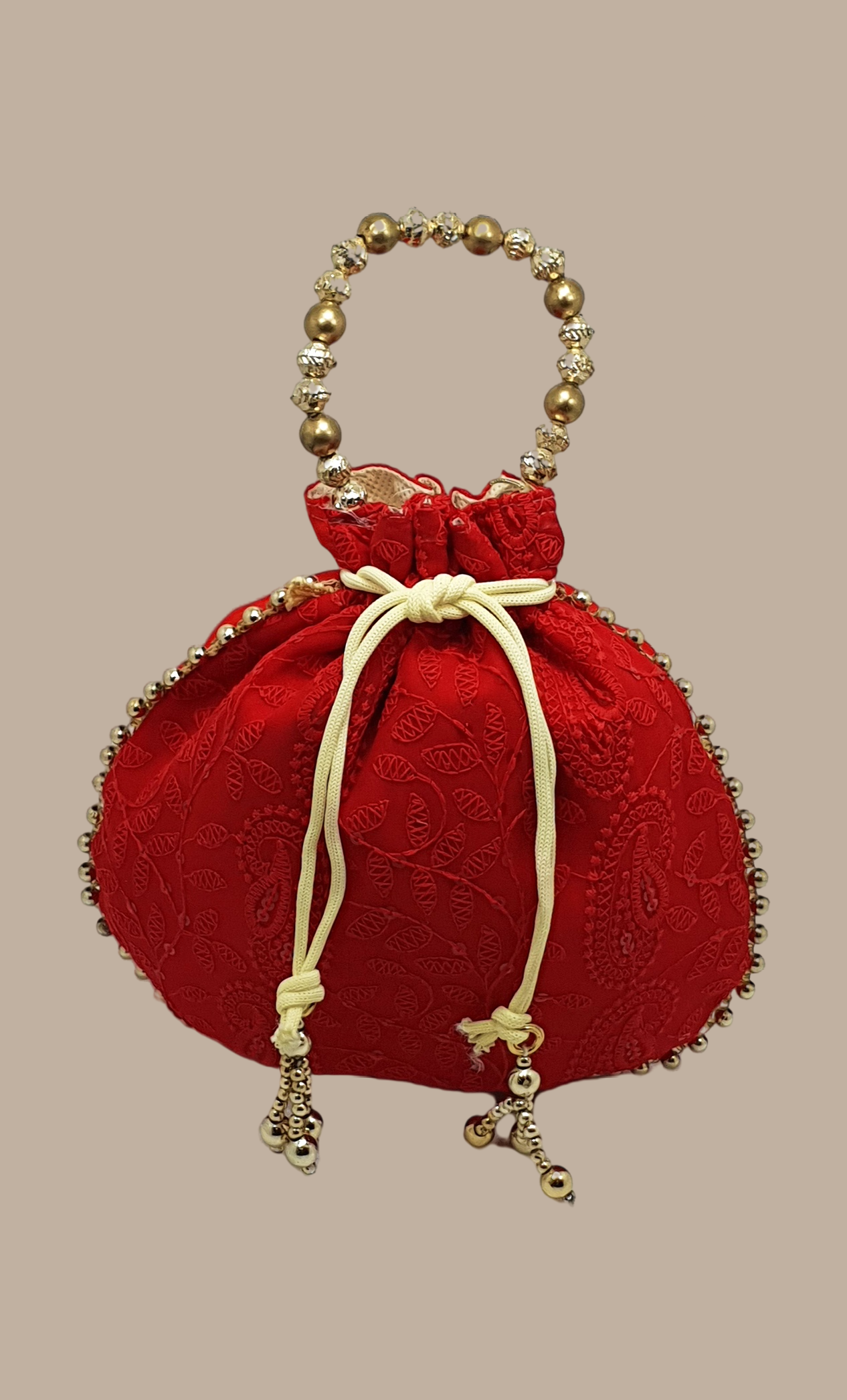 Rose Red Embroidered Pouch Bag