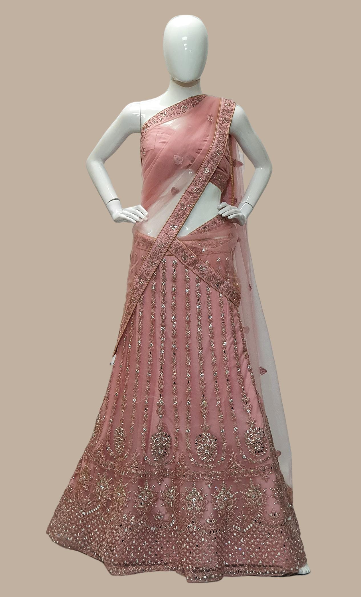 Dusty Pastel Pink Embroidered Lengha