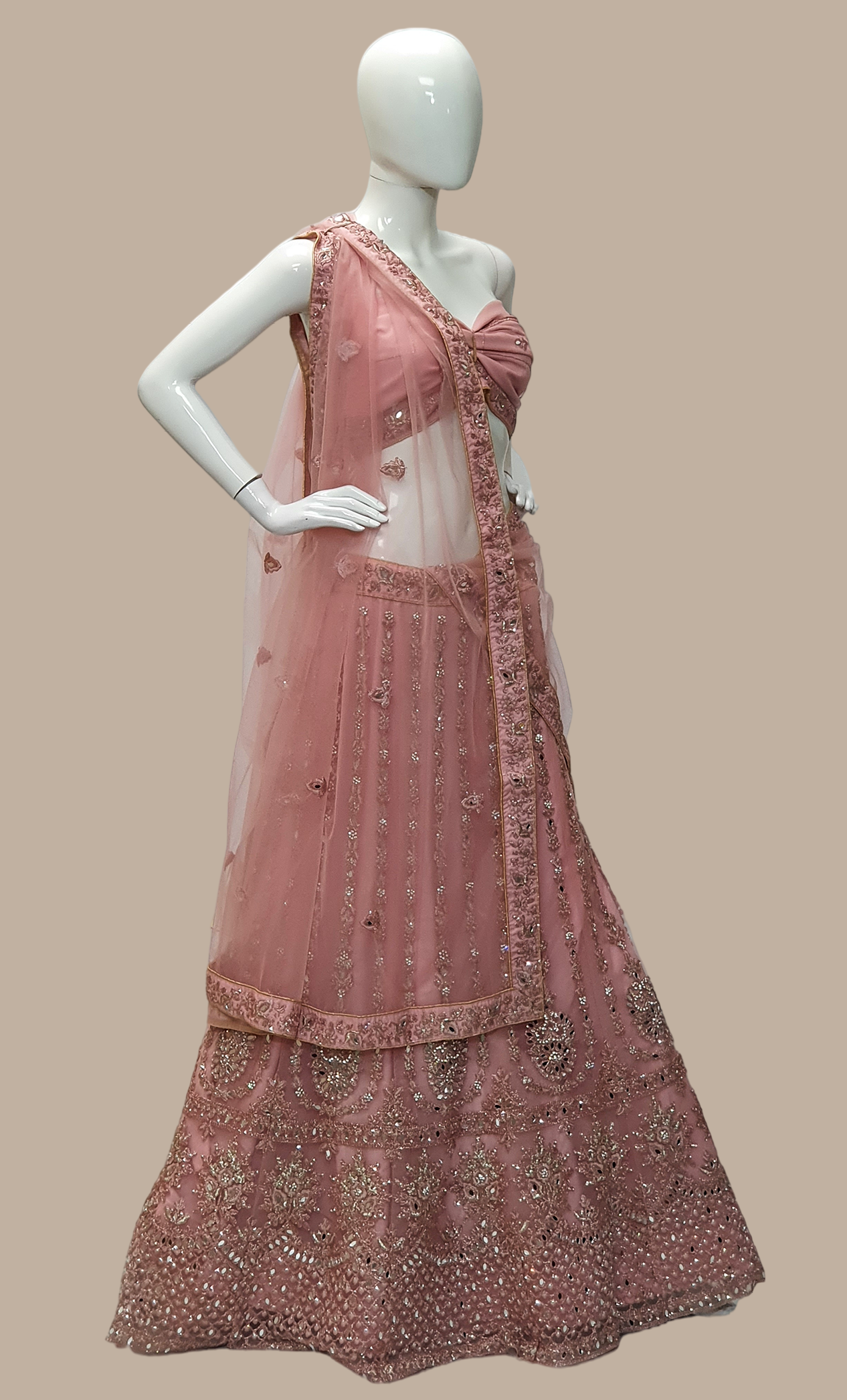 Dusty Pastel Pink Embroidered Lengha