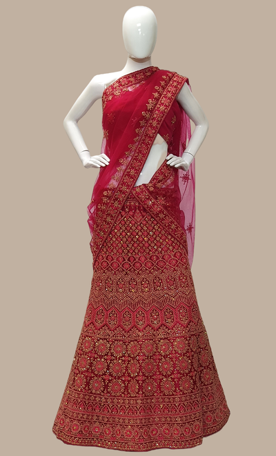 Deep Magenta Fully Embroidered Lengha