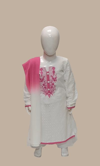 Girls Pink Cotton Embroidered Punjabi