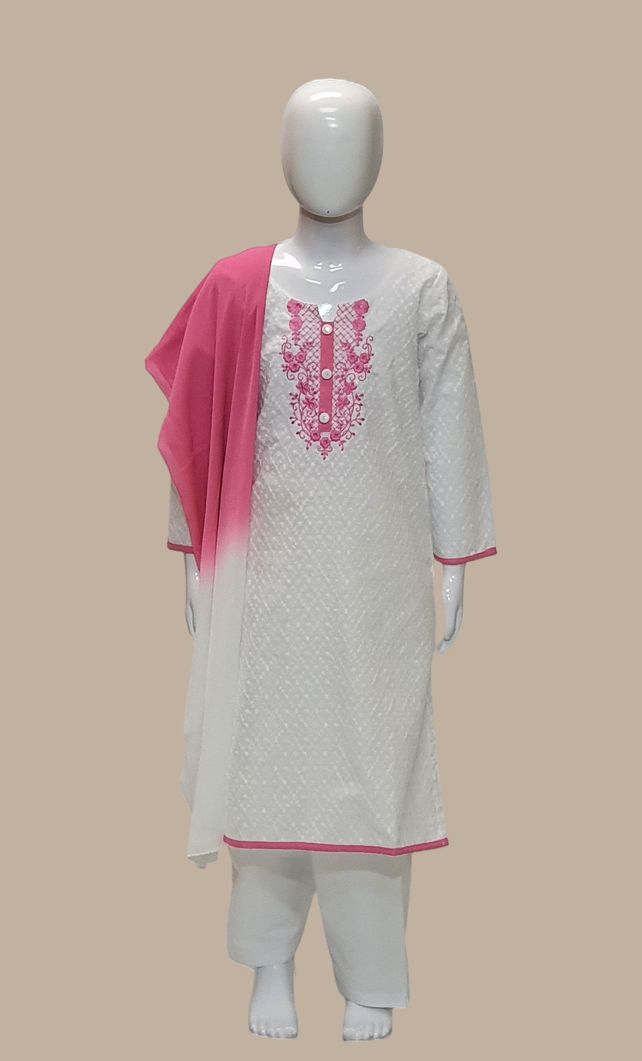Girls Pink Cotton Embroidered Punjabi
