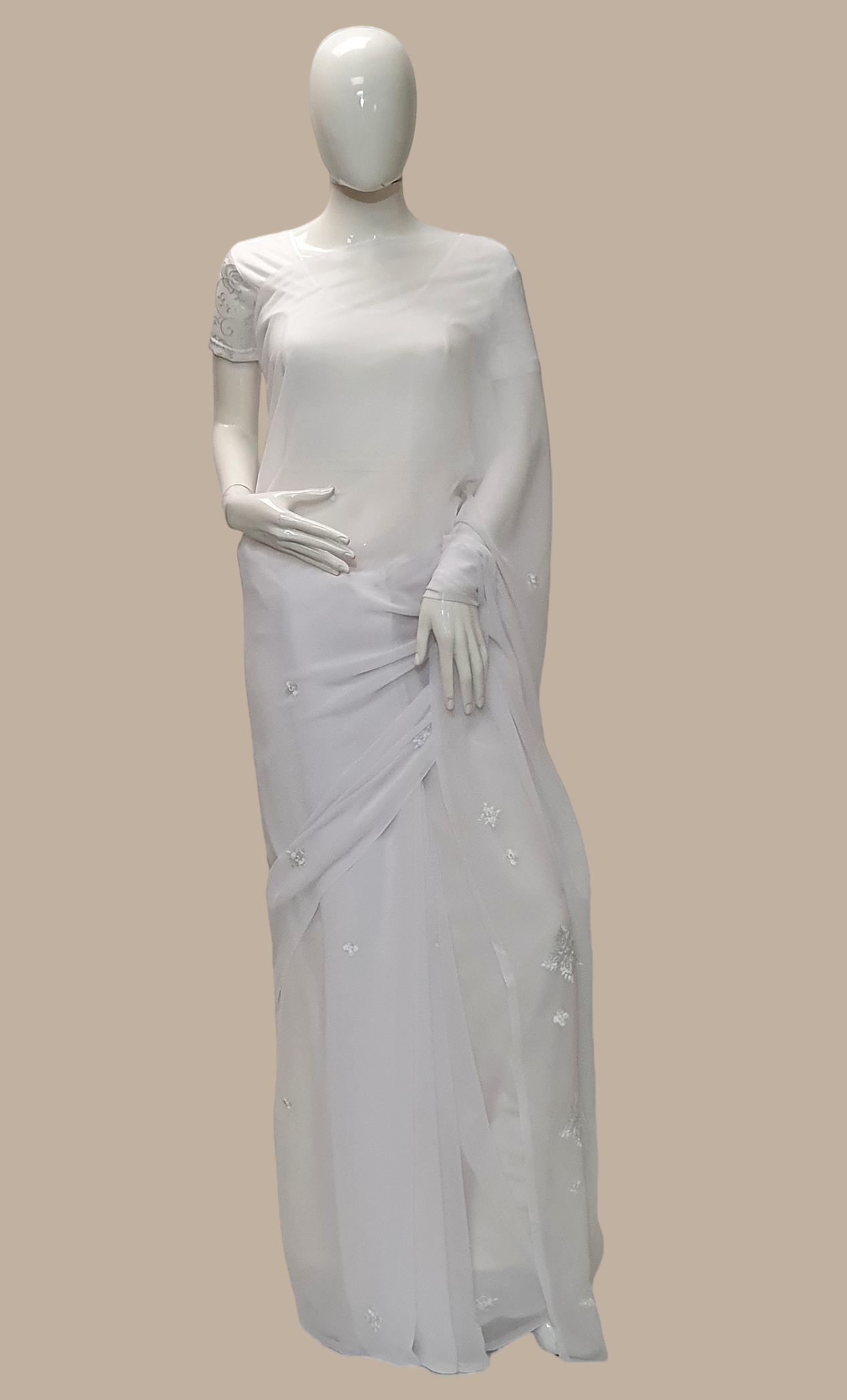 White Cotton Embroidered Prayer Sari