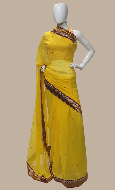 Yellow Right Hand Embroidered Sari