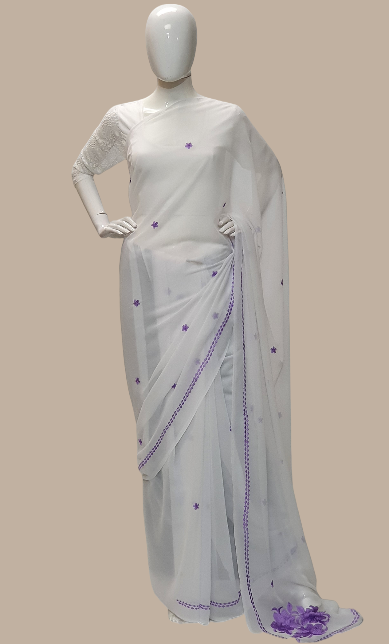 White Embroidered Prayer Sari