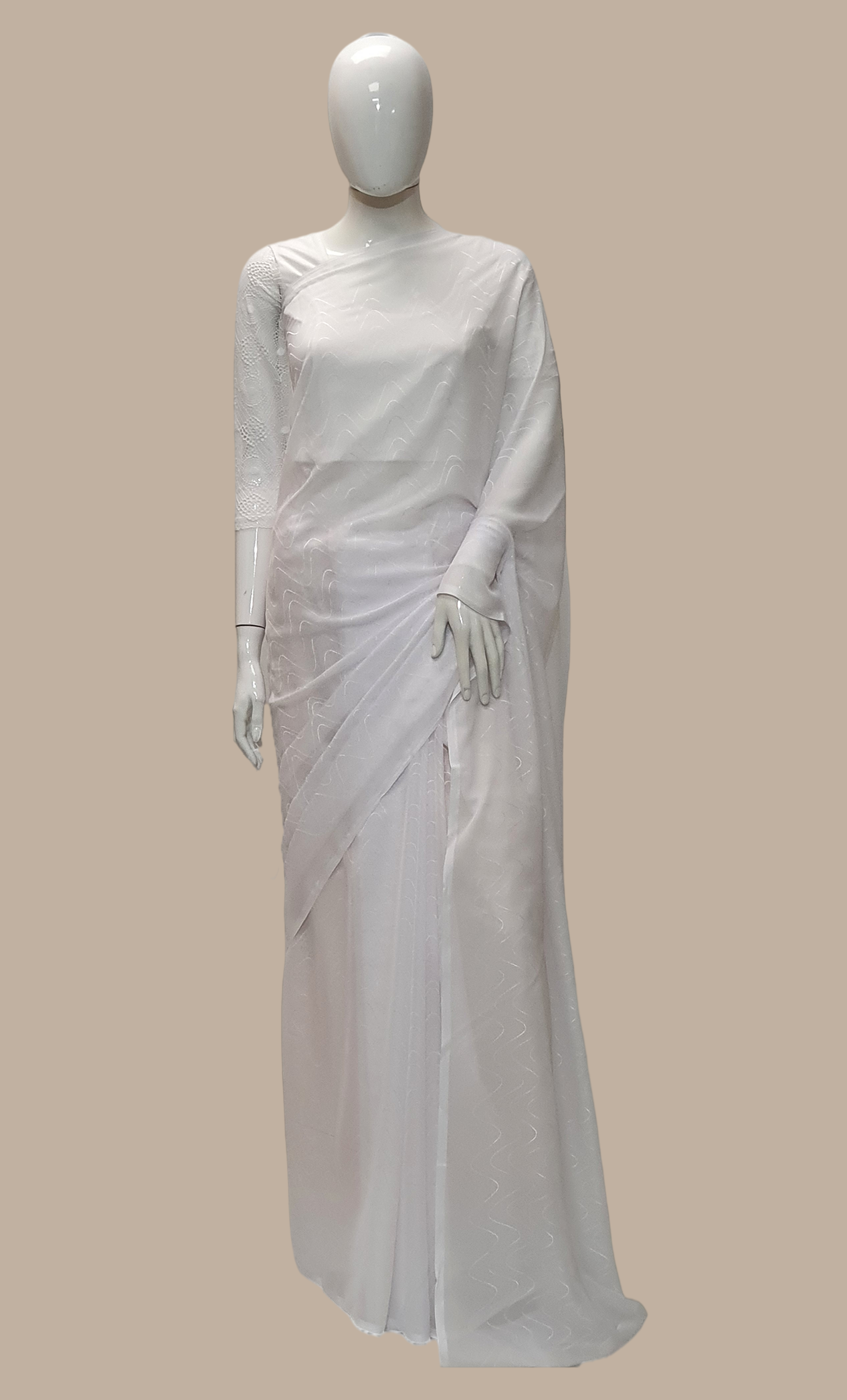 White Embroidered Prayer Sari