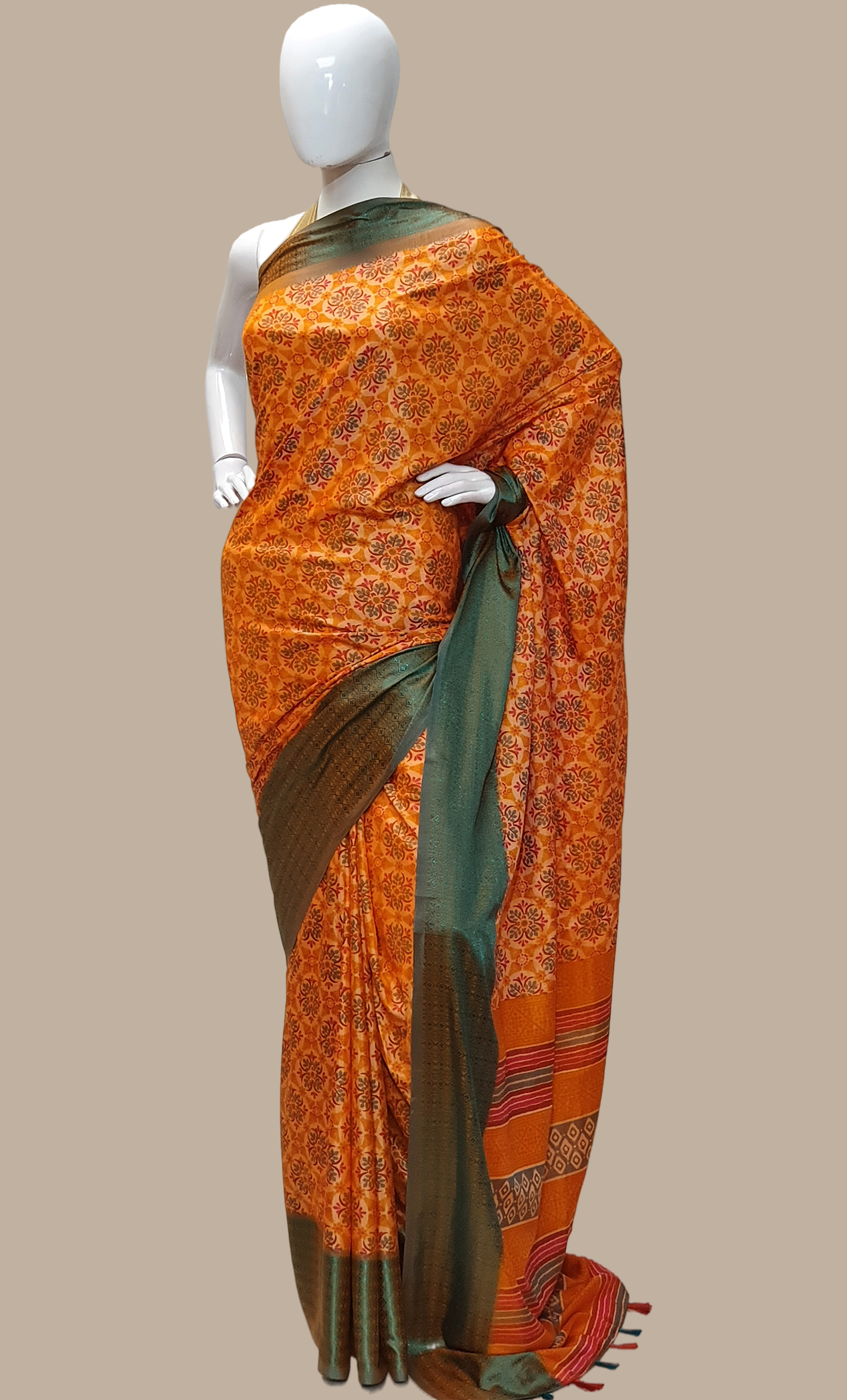 Peach Printed Sari