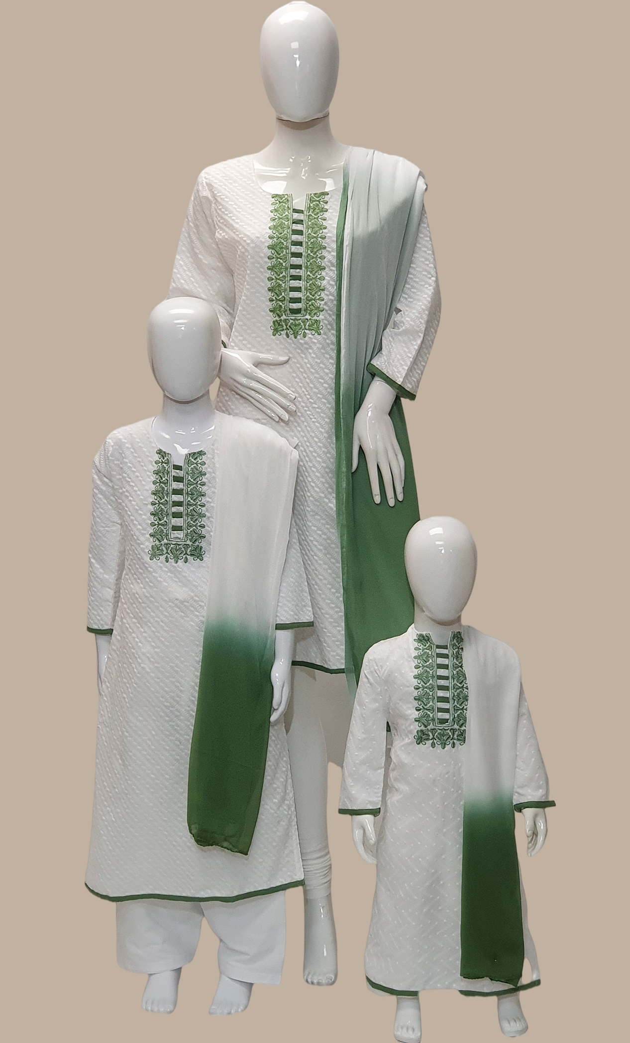 Green Cotton Embroidered Girls Punjabi